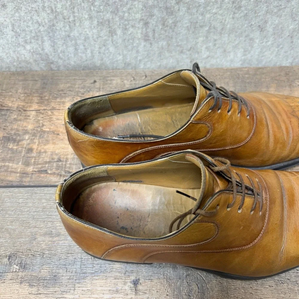 Magnanni Mens Leather‎ Oxford Dress Shoes Brogue Size 8.5 Saffron Brown